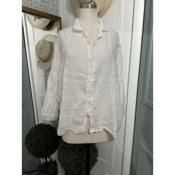 CP Shades Rooney Boxy Crop Blouse In White Linen Size Large - Picture 3 of 9